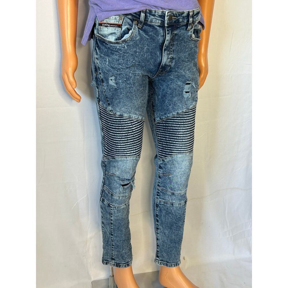 Akademiks Distressed Moto Biker Jeans Acid Wash Slim Fit 31 x 30 Y2K Streetwear